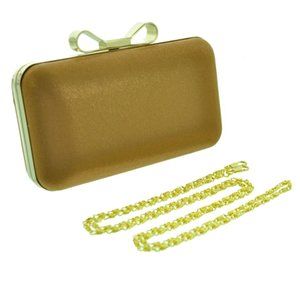 Brown Shimmer Hard Clutch with gold bow clasp